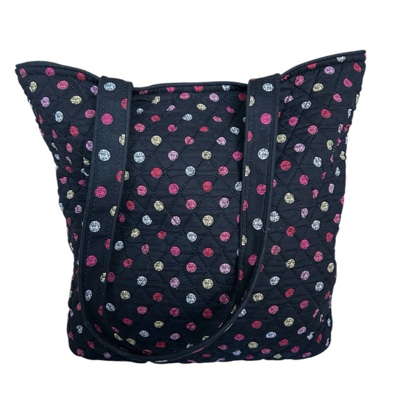 Vera Bradley Black and Pink Polka Dot Tote Bag with Wide Straps - Picture 1 of 4